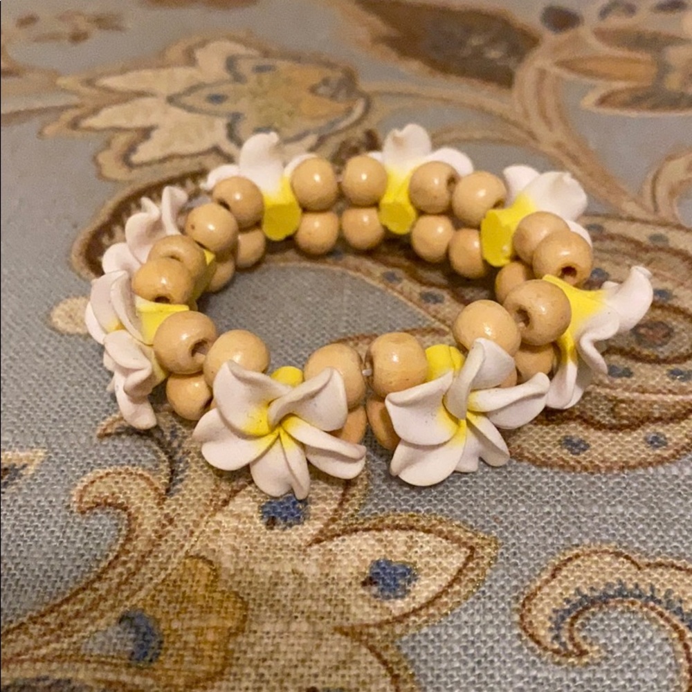 White Yellow Plumeria Hawaiian Bracelet